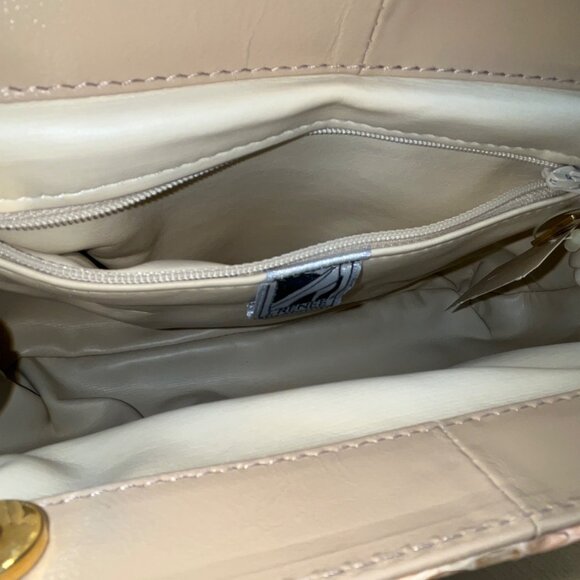 Vintage 80s J. Renee Beige Snake-Embossed Gold Accent Crossbody Clutch Bag Sz M - Picture 9 of 14